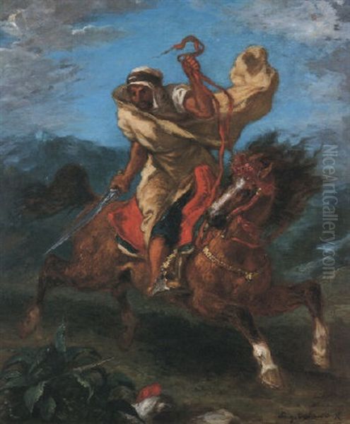 Chevalier Arabe Au Galop Oil Painting by Eugene Delacroix