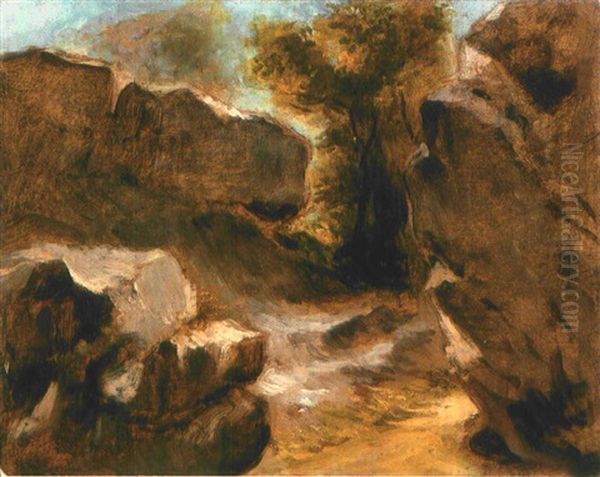 Landscape With Rocks, Augerville Oil Painting by Eugene Delacroix