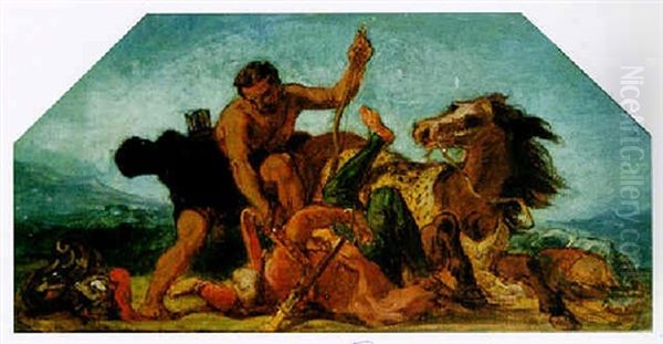 Hercule Vainqueur D'hippolyte, Reine Des Amazones Oil Painting by Eugene Delacroix