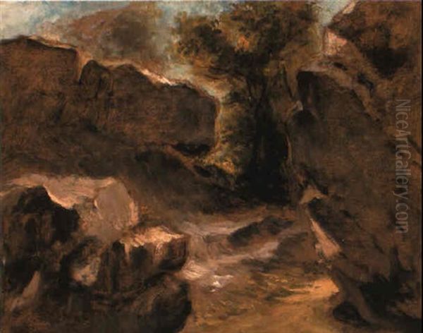 Landscape With Rocks, Augerville Oil Painting by Eugene Delacroix