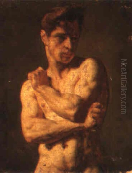 An Academy Study, Standing Half-length, His Arms Crossed Oil Painting by Eugene Delacroix