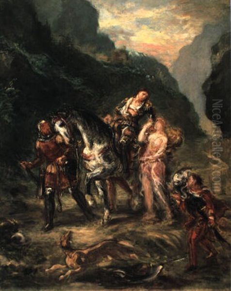 Angelica And The Wounded Medoro Oil Painting by Eugene Delacroix