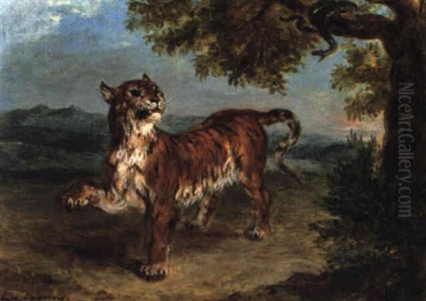 Tigre Et Serpent Oil Painting by Eugene Delacroix