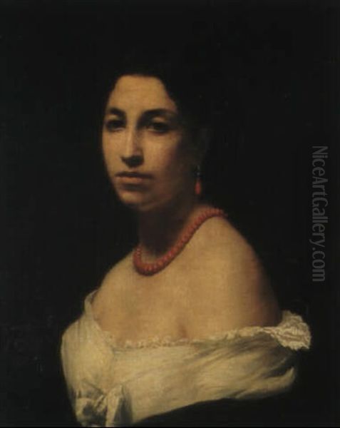 Dame Aux Bijoux Rouges Oil Painting by Eugene Delacroix