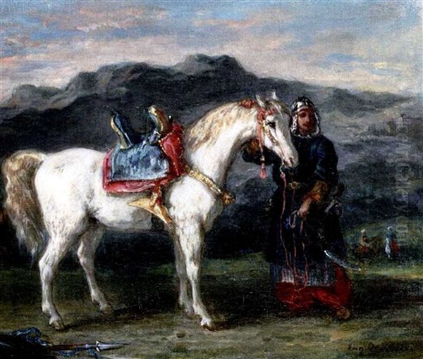 'circassian' Holding A Horse By Its Bridle Oil Painting by Eugene Delacroix