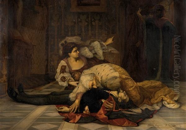 La Mort De Jacopo Oil Painting by Henry Eugene Delacroix