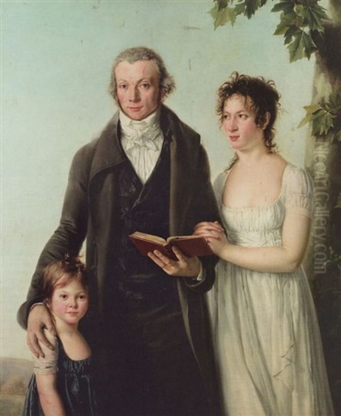 Portrait D'alexandre-marie Lenoir, Archeologue Et Conservateur Du Musee Des Monuments Francais, Avec Sa Femme Adelaide Binart Et Leur Fille Oil Painting by Pierre-Maximilien Delafontaine