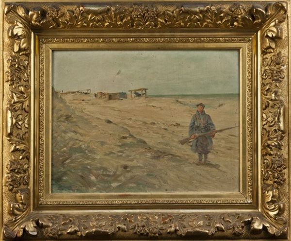 Soldats De Garde Marchant, Pres D'un Campement Cotier Oil Painting by Ernest Jean Delahaye