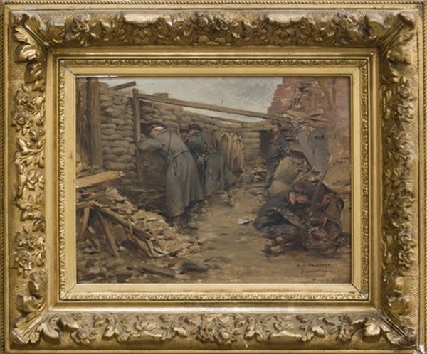 Soldats Dans Une Tranchee Oil Painting by Ernest Jean Delahaye