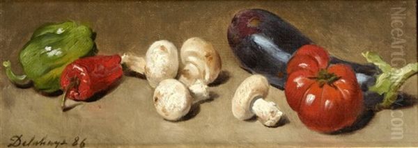 Nature Morte Aux Champignons, Aubergines, Poivrons Et Tomates Oil Painting by Ernest Jean Delahaye