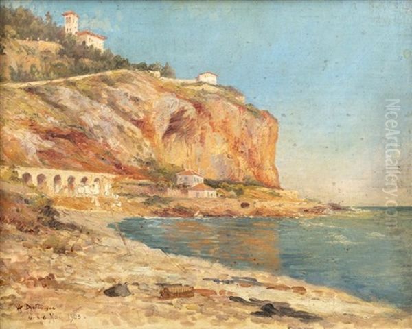 La Frontiere Italienne A Menton Oil Painting by Alexis Auguste Delahogue