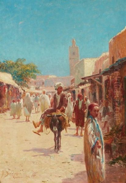 Rue Animee A Kairouan En 1912 Lively Street At Kairouan Oil Painting by Alexis Auguste Delahogue