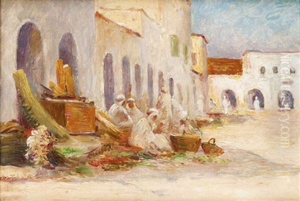 Petit Marche, Village Du Sud Oil Painting by Alexis Auguste Delahogue