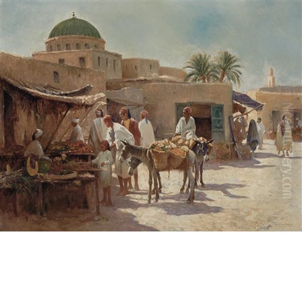 Arab Market Oil Painting by Alexis Auguste Delahogue