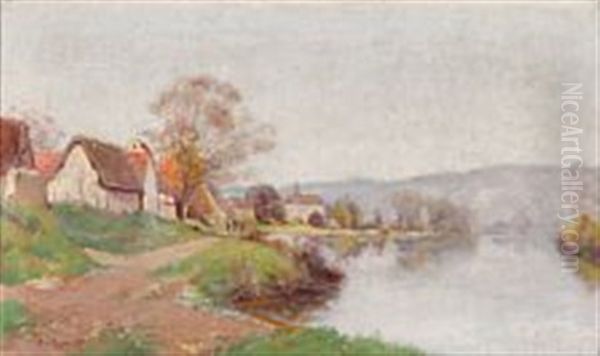 The Seine At Tournedos In Normandy by Alexis Auguste Delahogue