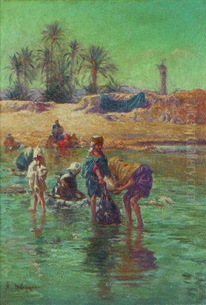 Bord De L'oued Oil Painting by Alexis Auguste Delahogue