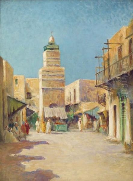 Petit Marche, Village Du Sud Oil Painting by Alexis Auguste Delahogue