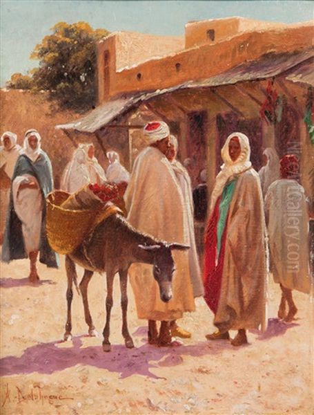 Scene De Marche A Kairouan Oil Painting by Alexis Auguste Delahogue