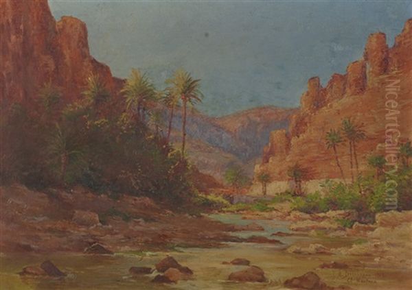 Bord De Riviere Oil Painting by Alexis Auguste Delahogue