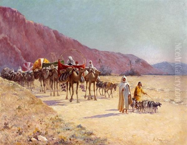 Le Depart De La Caravane Oil Painting by Alexis Auguste Delahogue