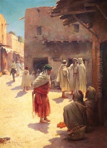 Conversation Dans Une Rue De Tolga Oil Painting by Alexis Auguste Delahogue