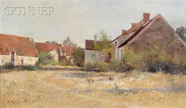 Farm Scene With Chickens Oil Painting by Alexis Auguste Delahogue