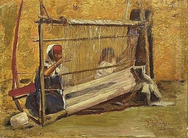 Les Fileuses A Biskra Oil Painting by Alexis Auguste Delahogue