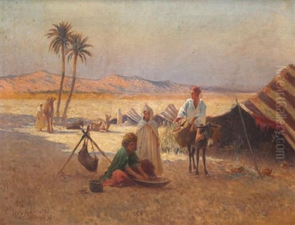 Campement Oil Painting by Alexis Auguste Delahogue