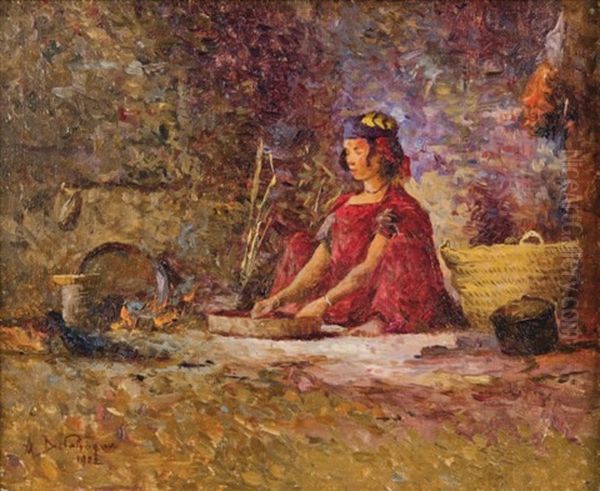 Preparation Du Couscous Oil Painting by Alexis Auguste Delahogue