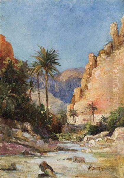 Oasis Dans Le Desert Oil Painting by Alexis Auguste Delahogue