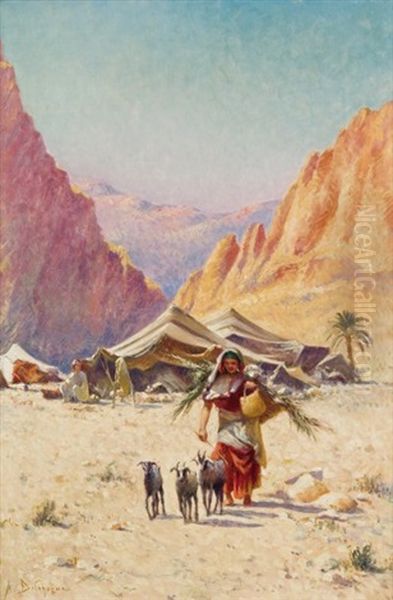 Bedouine Devant Le Campement Oil Painting by Alexis Auguste Delahogue