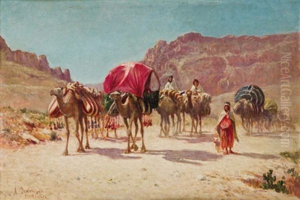 Caravanne, El Kantara Oil Painting by Alexis Auguste Delahogue