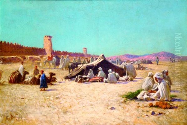 Figuig (maroc) Oil Painting by Alexis Auguste Delahogue