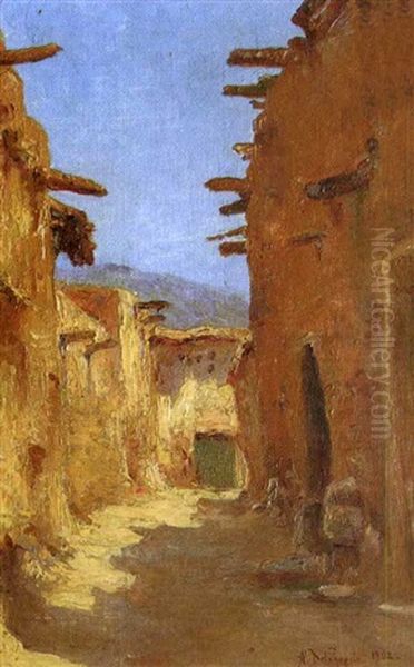 Village A Araouia, El Kantara Oil Painting by Alexis Auguste Delahogue