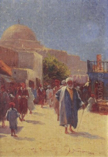 Rue Animee, Tunisie Oil Painting by Alexis Auguste Delahogue