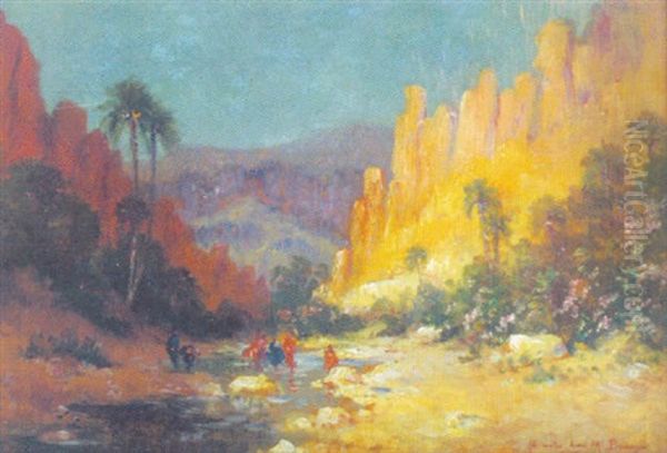 Berberes Se Baignant Dans L'oued Oil Painting by Alexis Auguste Delahogue