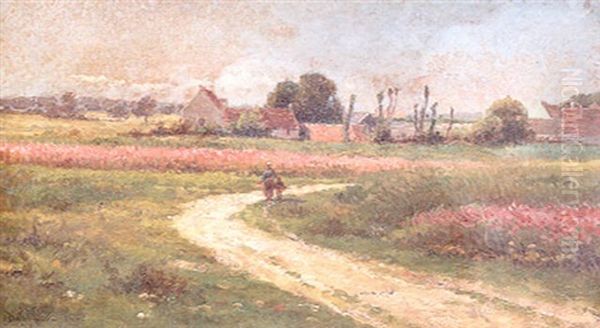 Village Dans L'oise Oil Painting by Alexis Auguste Delahogue