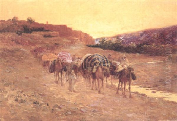 Caravane Au Depart D'elkantara Oil Painting by Alexis Auguste Delahogue