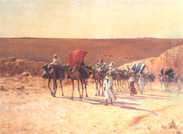 Caravane Dans Le Sud Algerien Oil Painting by Alexis Auguste Delahogue