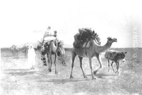 Famille En Deplacement Dans Le Desert Oil Painting by Alexis Auguste Delahogue