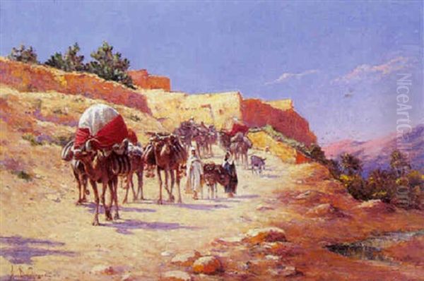 Depart Du Village Oil Painting by Alexis Auguste Delahogue