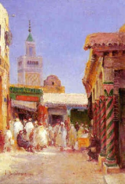 Djama Ez Zitouna, Ou La Grande Mosquee, Tunis Oil Painting by Alexis Auguste Delahogue