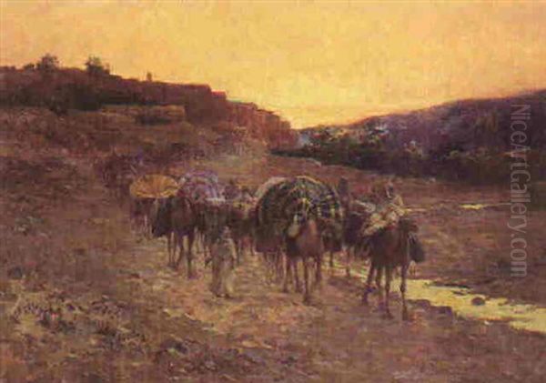 Caravanne Quittant El Kantara Oil Painting by Alexis Auguste Delahogue