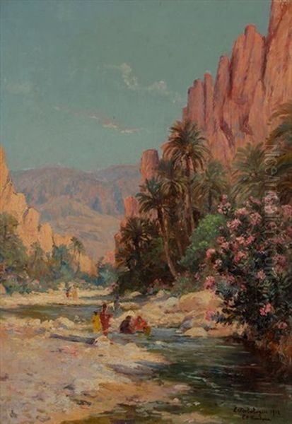 El-kantara Oil Painting by Eugene Jules Delahogue