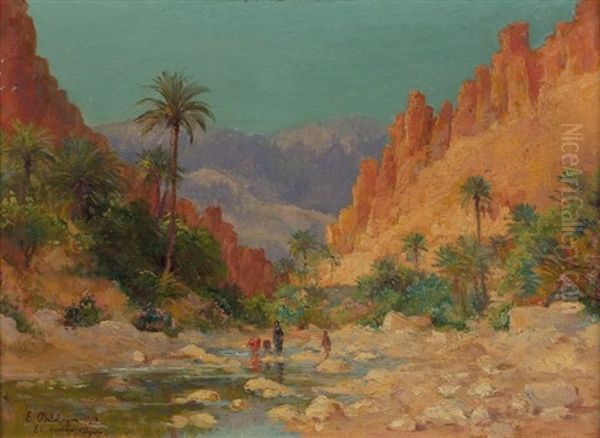 El-kantara Oil Painting by Eugene Jules Delahogue