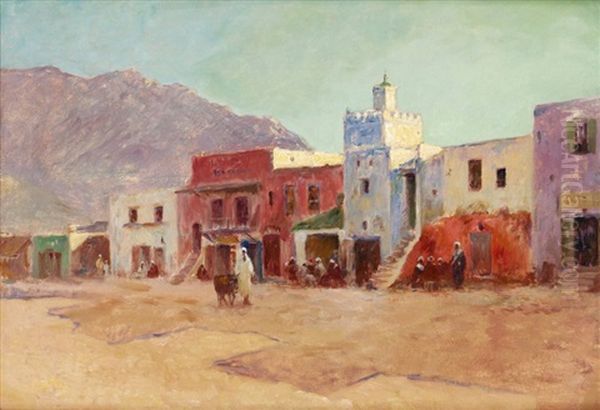 Village Aux Environs De Tetouan Oil Painting by Eugene Jules Delahogue