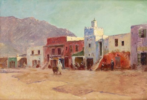 Village Aux Environs De Tetouan Oil Painting by Eugene Jules Delahogue