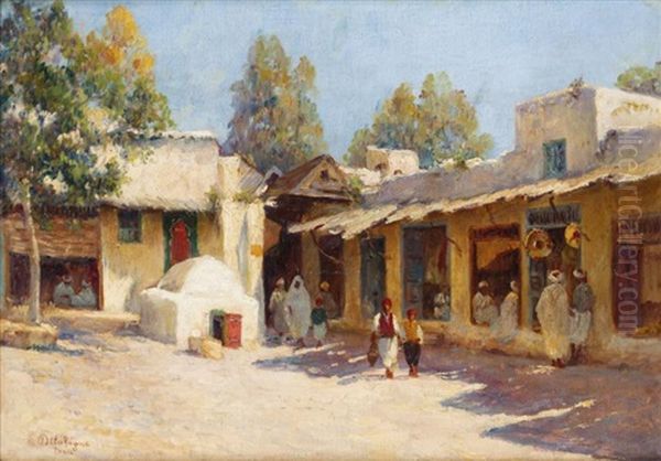 Echoppes A Tunis Oil Painting by Eugene Jules Delahogue