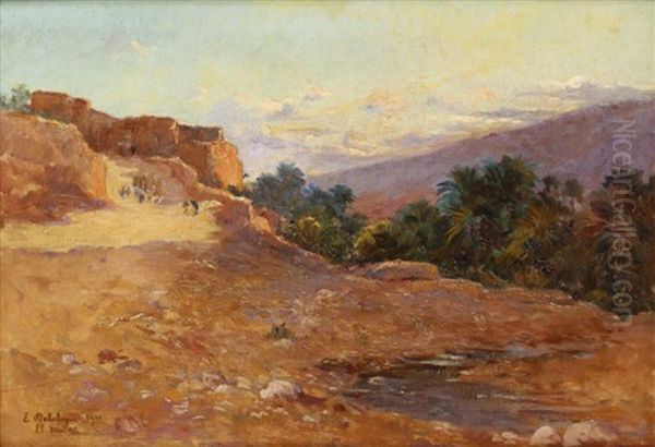 L'oasis A El Kantara Oil Painting by Eugene Jules Delahogue