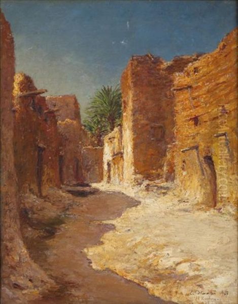 Ruelle A El Kantara Oil Painting by Eugene Jules Delahogue